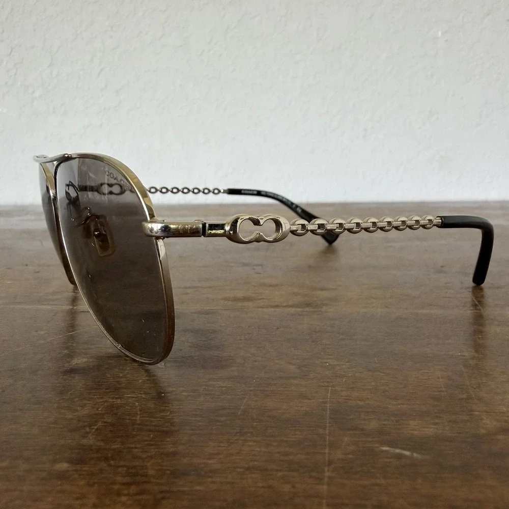 Coach Bree Sunglasses HC7045-L085 Vintage Silver Black 59-14-140 Y2K Aviator